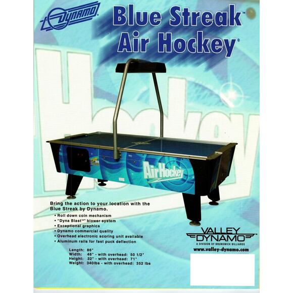 Blue Streak Air Hockey Arcade Game Sales FLYER Paper Advertising Vintage Retro - Picture 1 of 1